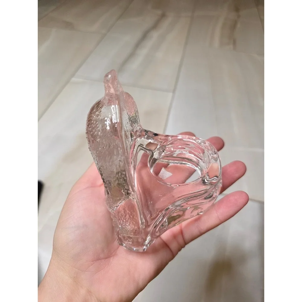 Clear Art Glass Dolphin Wave Votive Candle Holder Nautical Figurine 4.5‎ inch E1